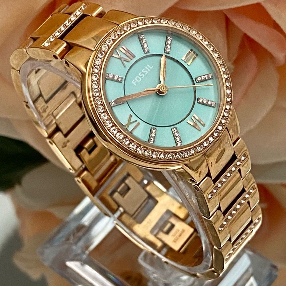 Fossil "Virginal" Mint Green Dial Rose Gold-tone Stainless Steel Watch ES3652